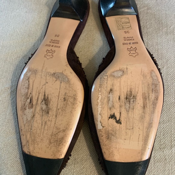Designer EMMA HOPE Chocolate Brown Suede Slides w/ Beaded Design. Sz. 36 - Picture 4 of 8